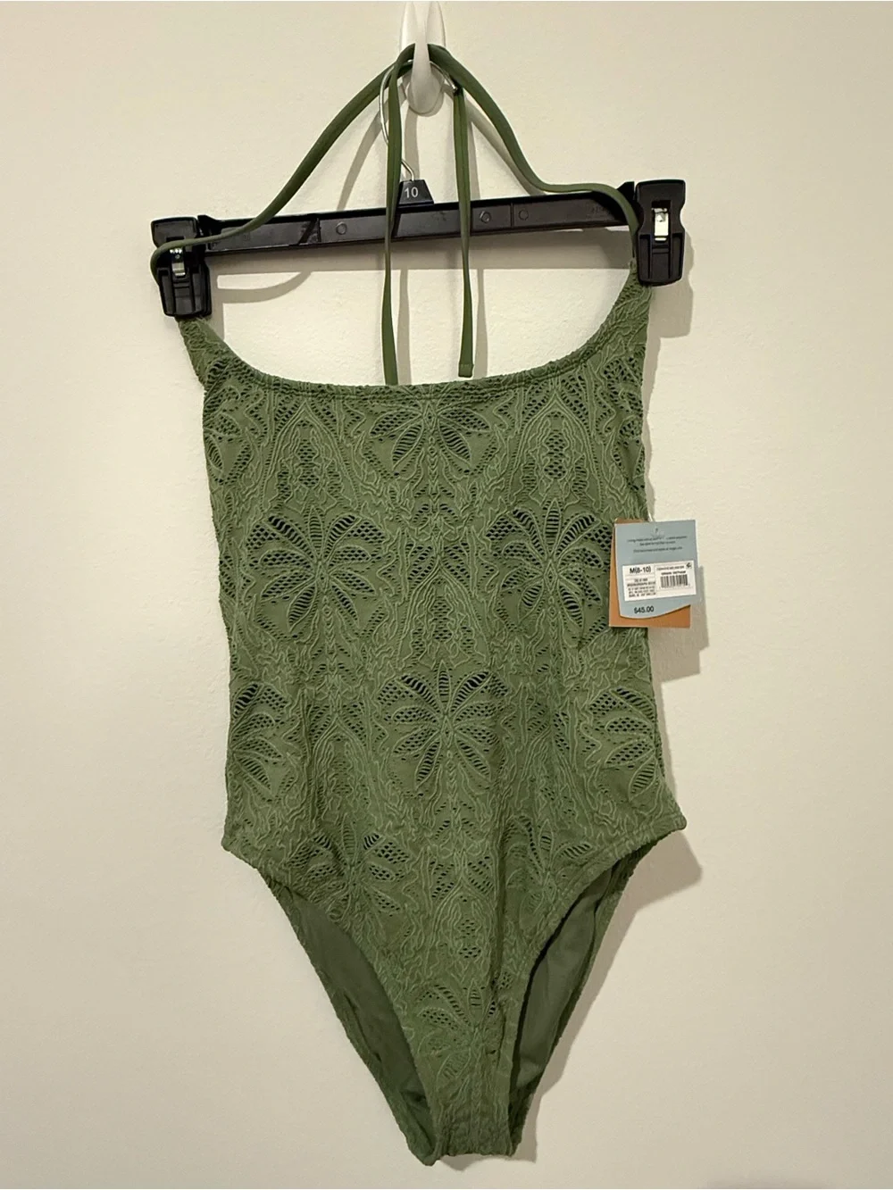 NWT Shade & Shore Olive Green Crochet One-Piece Swimsuit